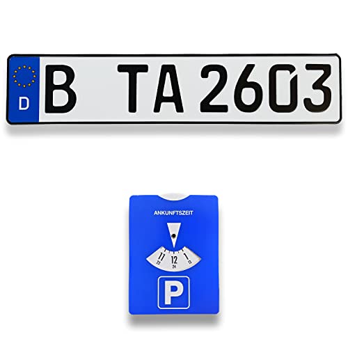TA TradeArea 1 DIN-zertifiziertes Kfz-Kennzeichen in der Standard-Größe 520x110 mm inklusive Parkscheibe passend für alle Deutschen Fahrzeuge (1 Kennzeichen)