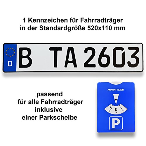 TA TradeArea 1 Fahrradträger Kennzeichen | DIN-Zertifiziert & reflektierend inklusive Einer Parkscheibe